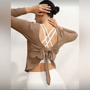 NWOT SHEIN Activina Plain Criss-Cross Back L/S Shirt - Coffee Brown - Sz XL/12